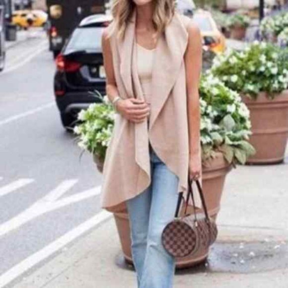 ANTHRO MOTH 100% Wool Camel Sleeveless Cardigan - Picture 2 of 12